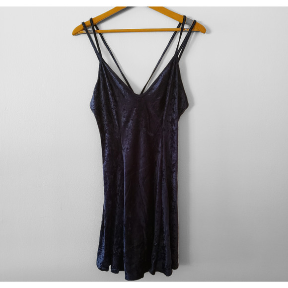 90s Sexy Grunge Blue Velvet Skater Mini Dress Size XXXL - Picture 3 of 6